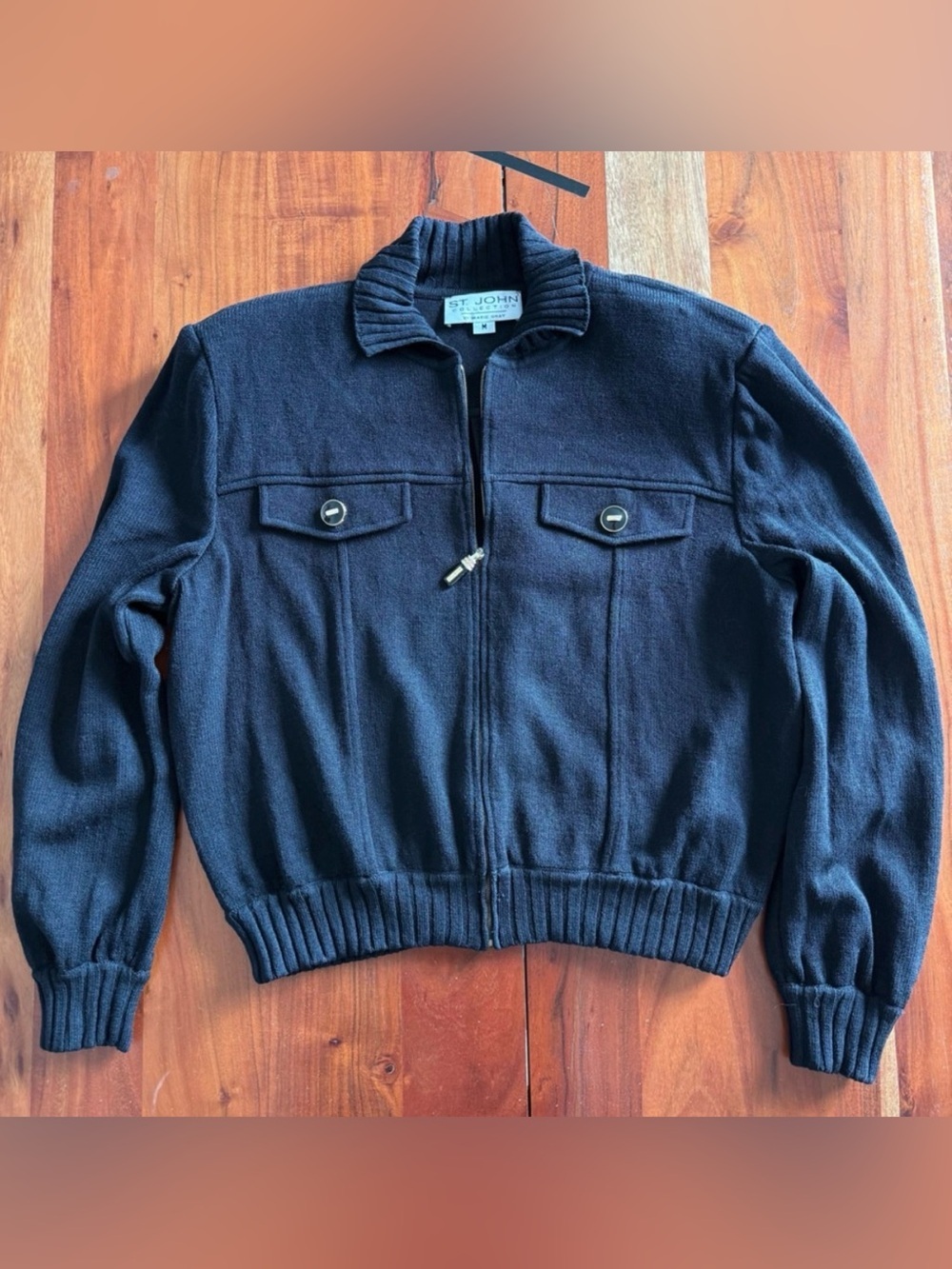St. John Collection by Marie Gray Black Zip Knit Jacket - Picture 1 of 10